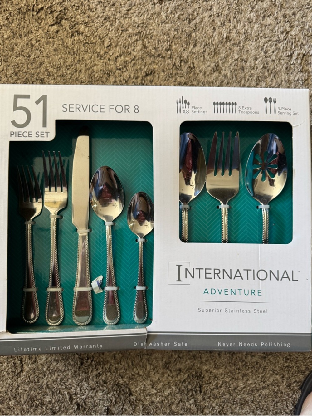 International Adventure Stainless Steel Flatware Set NWT stainless Steel Serves